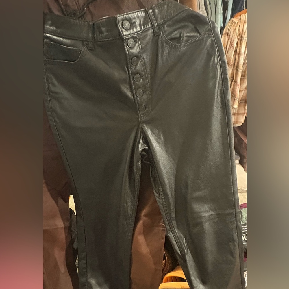Express black Leather Pants with button fly. Express. Only worn twice